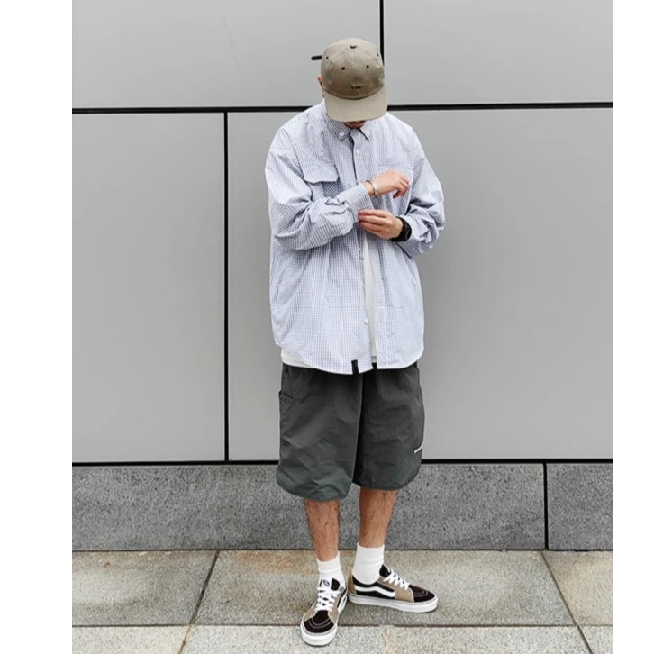 Camdrce  早春新款cityboy风格百搭日系简约高密格子长袖衬衫