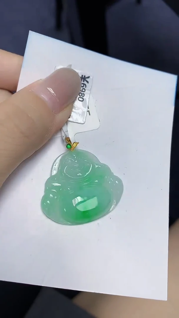 翡翠18K金镶嵌颈饰天然缅甸翡翠A货