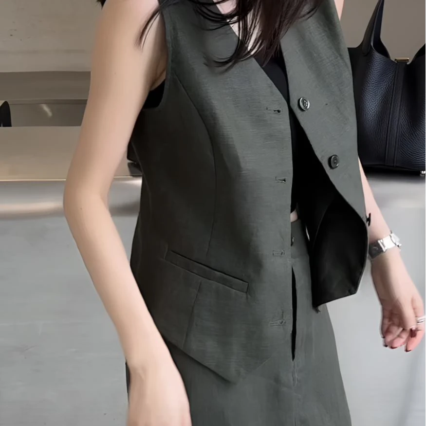 【名衣扬】靛蓝 麻料马甲+半裙+长裤夏日清凉透气老钱风舒适