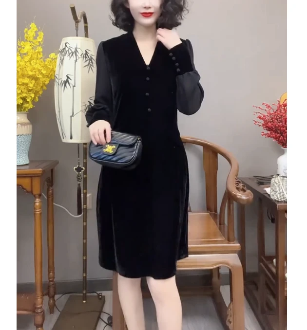 秋冬新款打底时尚拼接显瘦大码百搭连衣裙CJ122702