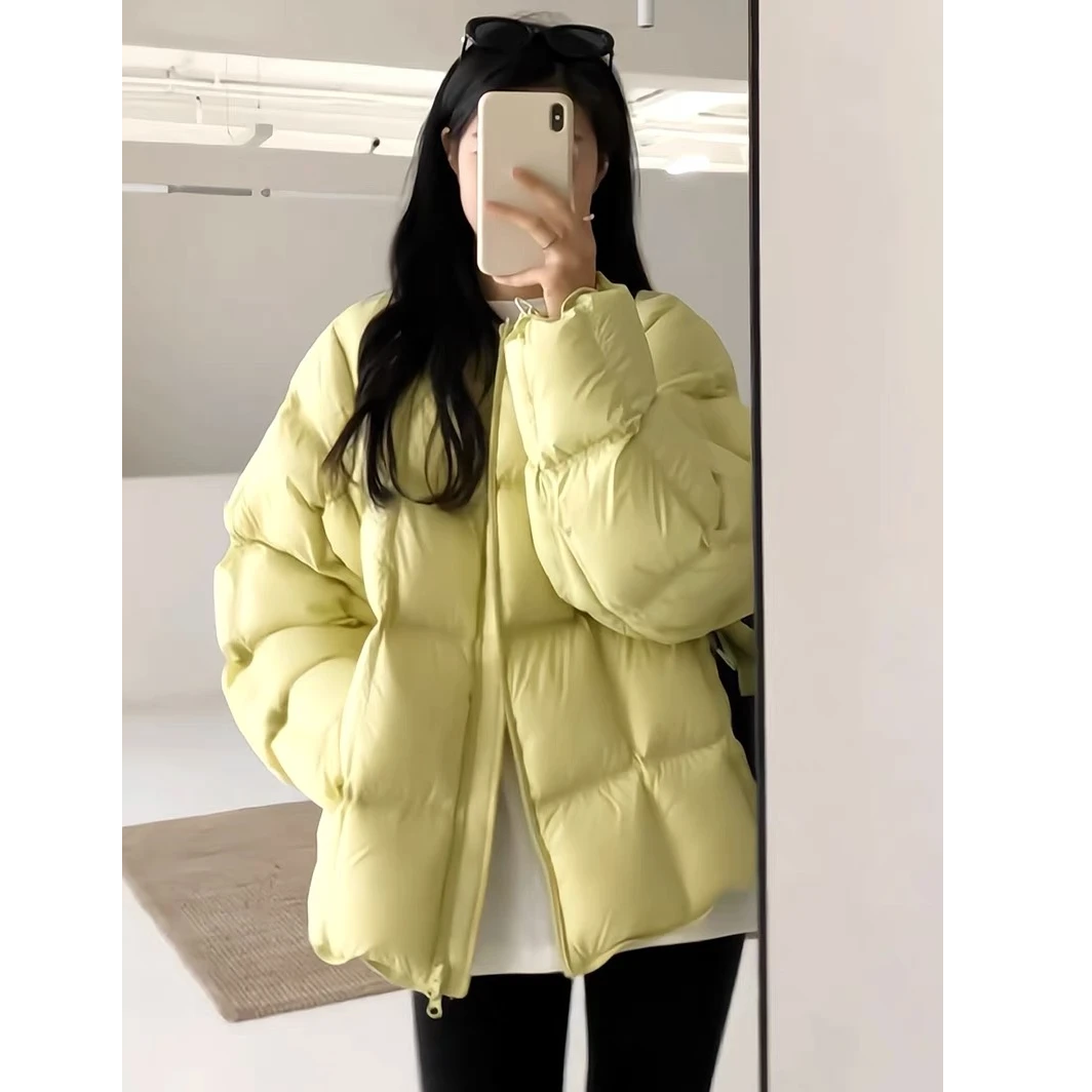 黑色小方块短款棉服女冬季新款圆领长袖保暖面包服外套潮