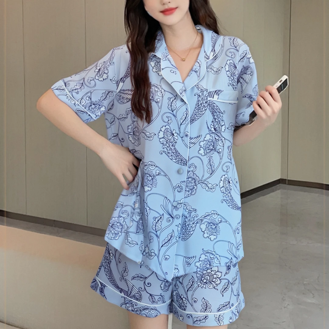 夏季女士短袖短裤家居服套装 02129 印花款 睡衣睡裤舒适透气