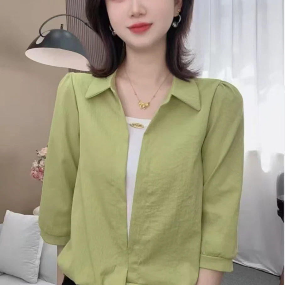 2025新款拼接假两件衬衫设计洋气百搭女士上衣