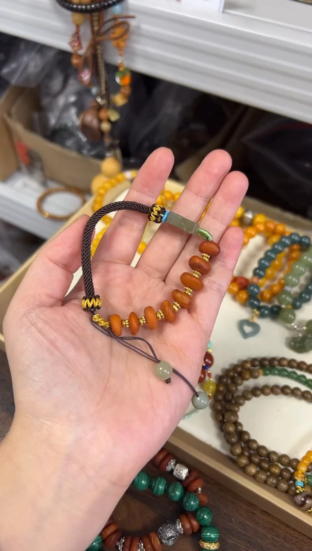 未镶嵌蜜蜡手链回流老蜜蜡饼子和田款手链[1628]