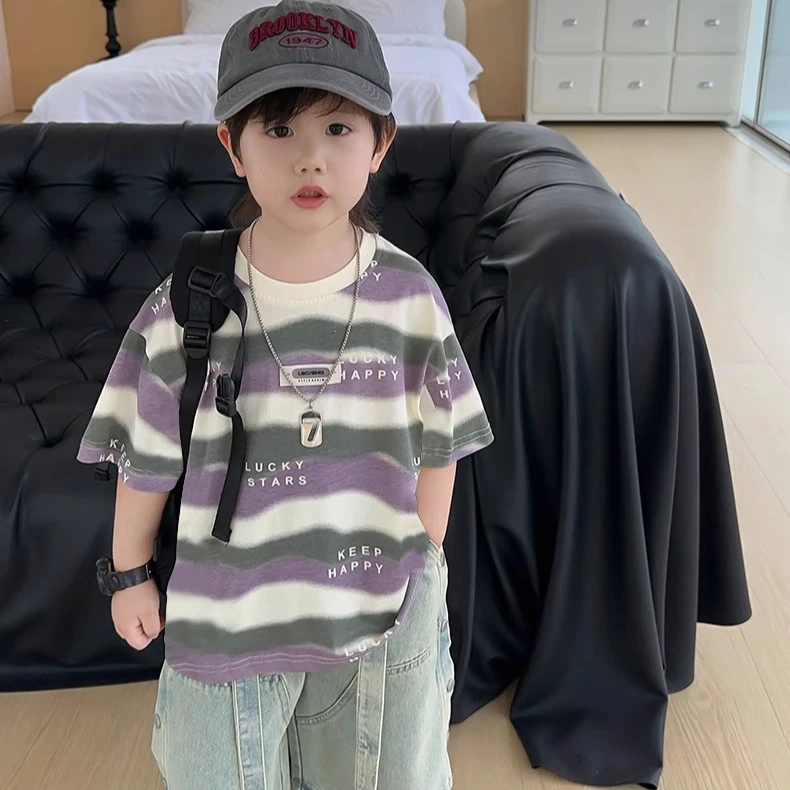 男童夏装纯棉短袖T恤2025新款酷帅洋气儿童上衣男孩宝宝夏天衣服