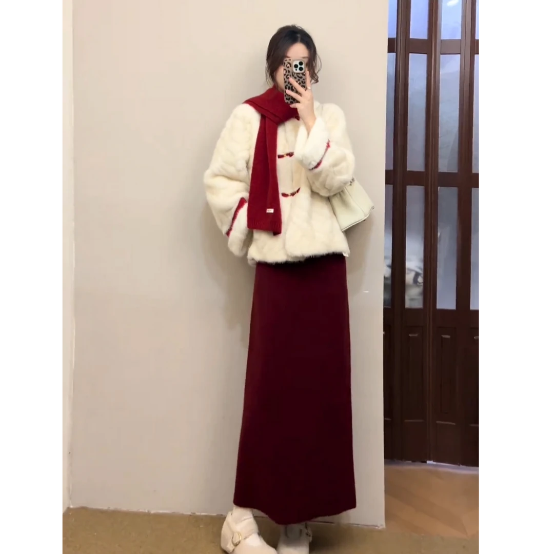 超火新年一整套2026秋冬新款时尚气质超好看外套半身裙两件套