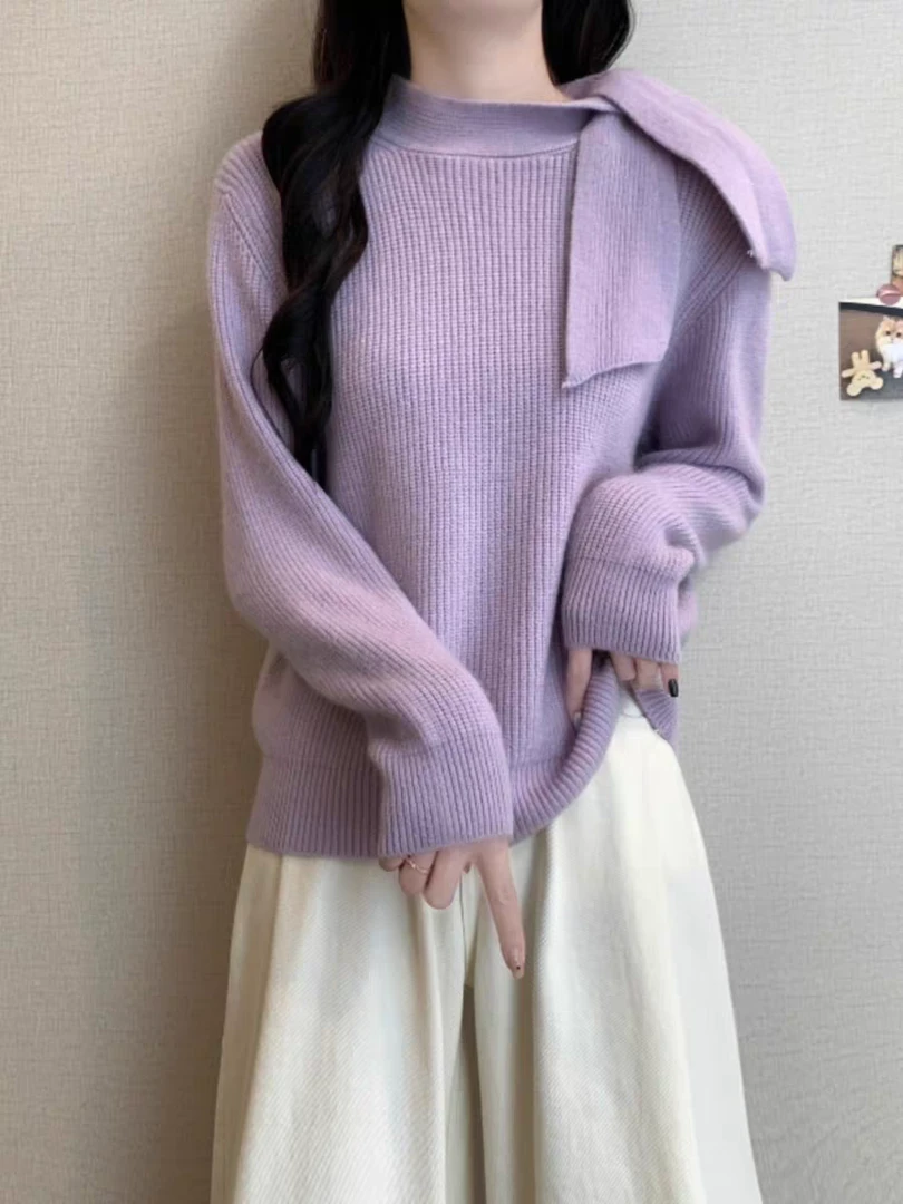 秋冬设计款针织立领红色毛衣女极简风毛针织衫常规款纯色冬季