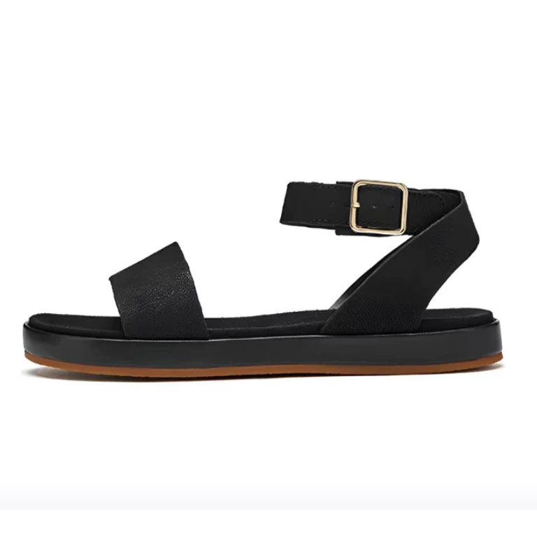 clarks 山羊皮革露趾一字带舒适凉鞋  黑色-26141350