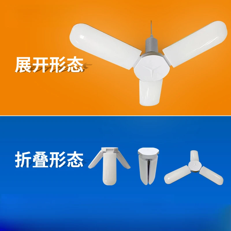 2025年新款led灯泡220V三叶灯家用灯具灯泡E27螺口车库折叠三叶灯