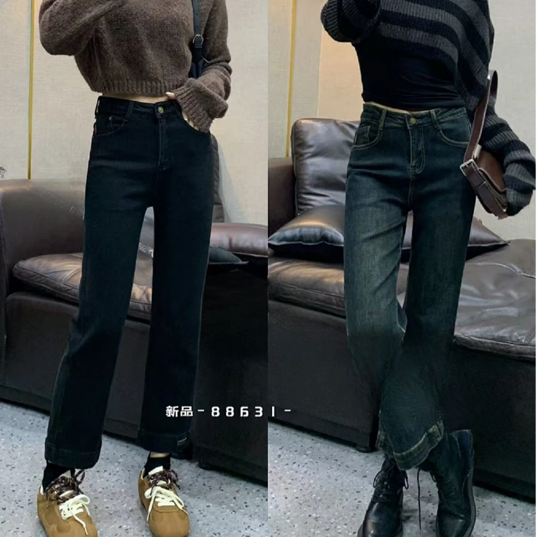 小众设计贴标薄绒显瘦烟管裤（88631）