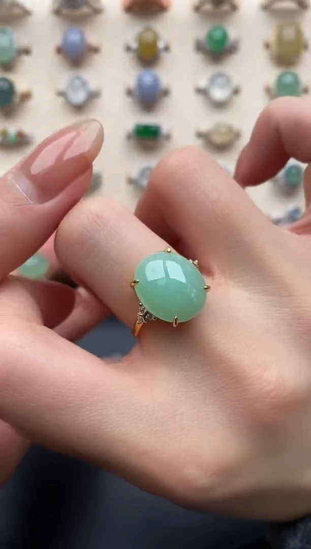 银S925镶嵌戒指翡翠一物一证一礼盒