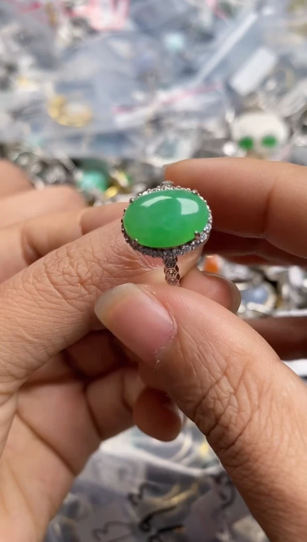 银S925镶嵌戒指翡翠10-8