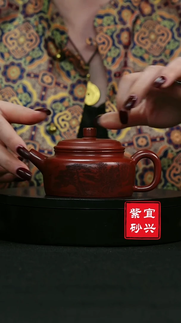 【闪购商品】紫砂茶壶67  德钟溪山   刻绘手工紫砂壶