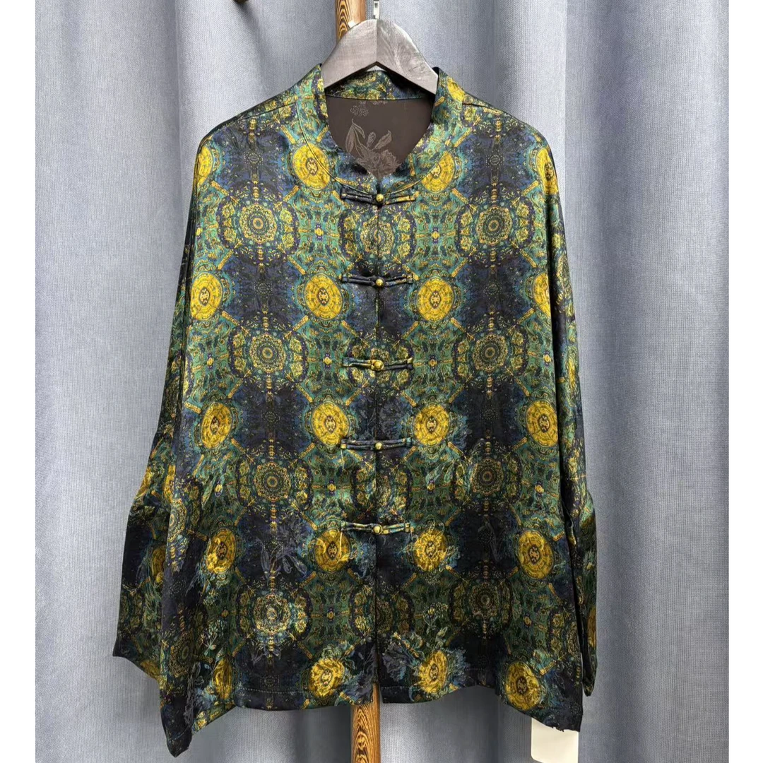 2025秋季新款新中式桑蚕丝香云纱重缎花萝提花外套女C060