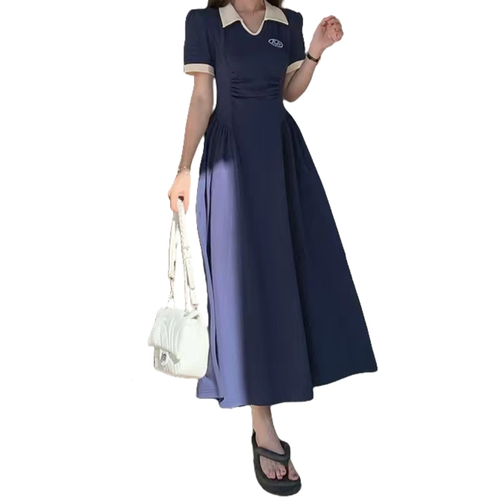 猪猪头家学院风Polo领短袖连衣裙季显瘦裙短款1916-裙长款1913