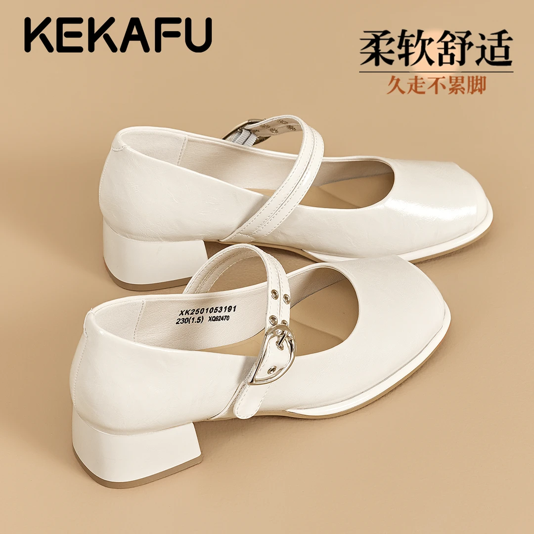 珂卡芙新中式配旗袍中跟浅口单鞋2025冬季新款千金风白色玛丽珍鞋