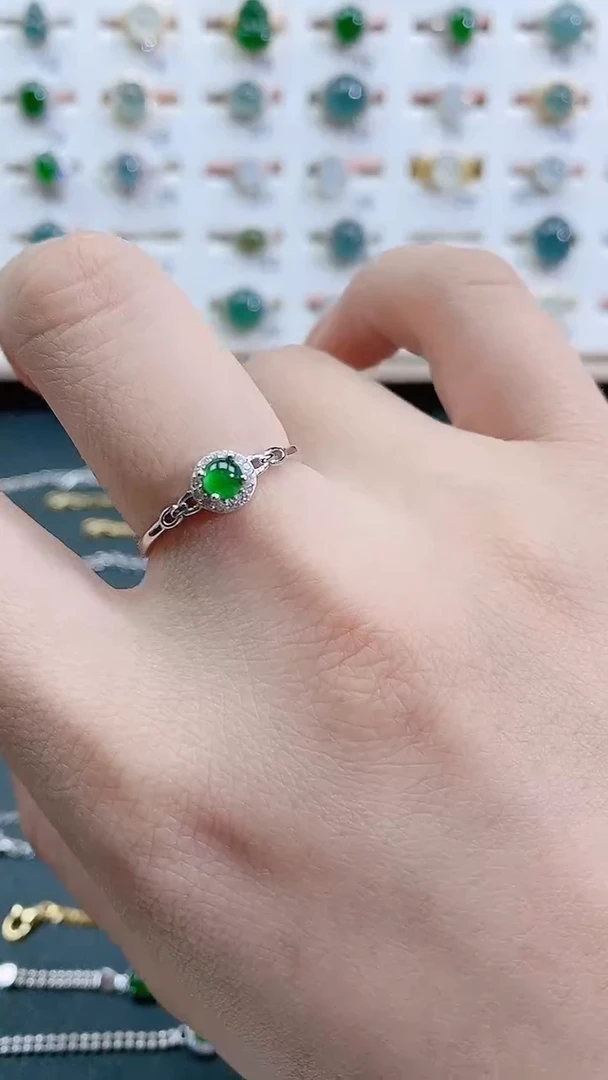 银S925镶嵌戒指翡翠天然翡翠