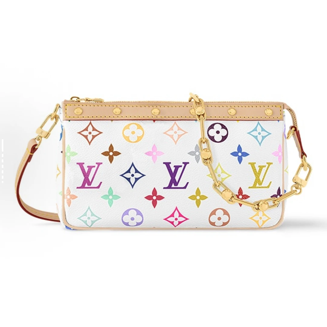未使用 LouisVuitton/路易威登 小花6欢 大麻将包 白三彩