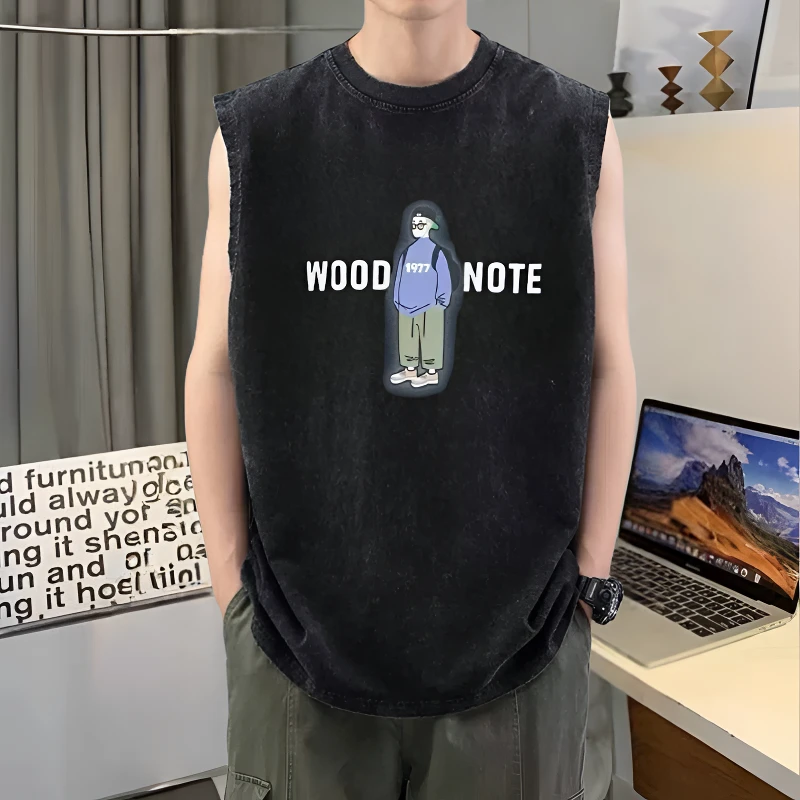 背心男生美式潮牌字母宽松嘻哈坎肩夏季纯棉潮流运动外穿无袖t恤