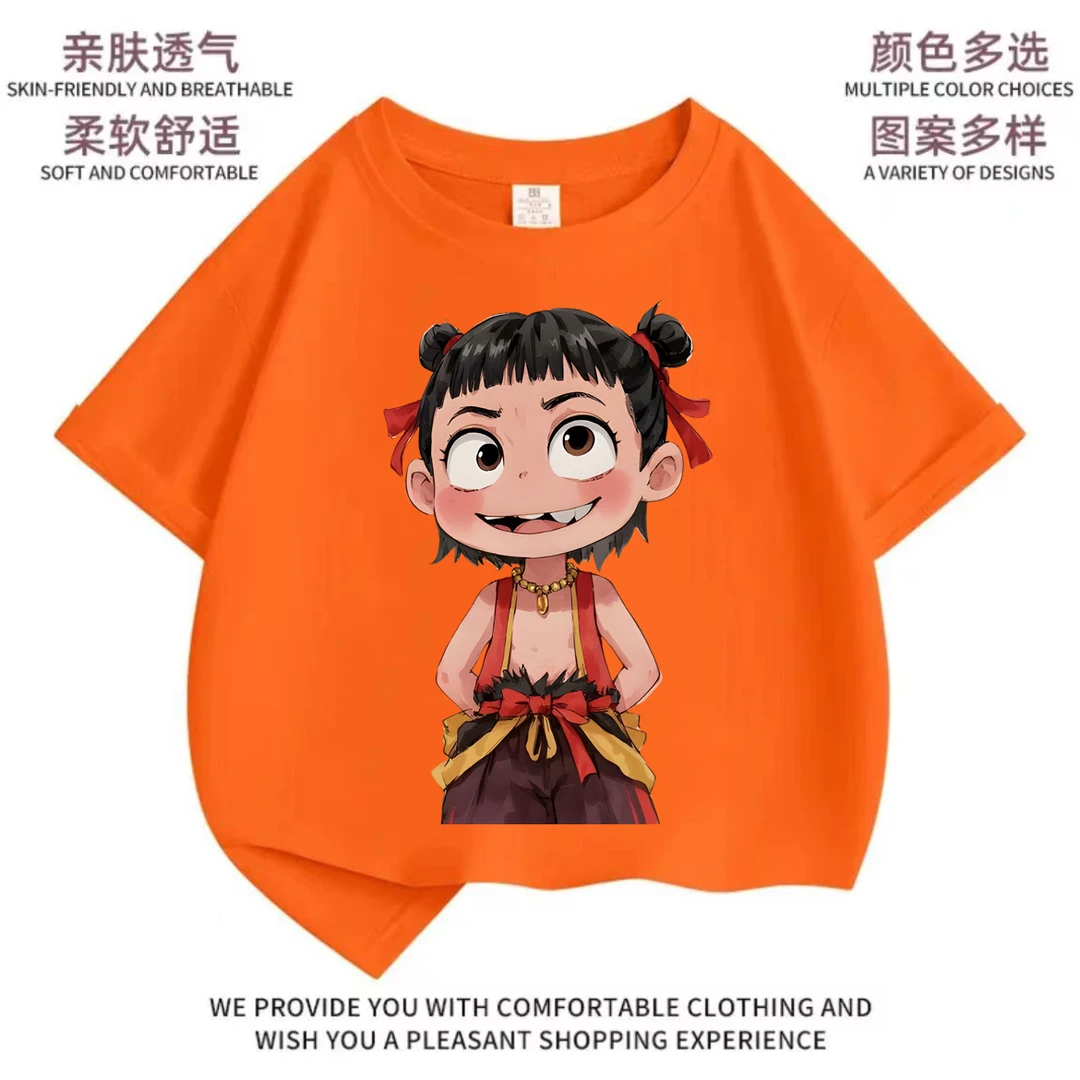 魔童哪吒儿童卡通短袖2025新款动漫印花打底衫中大童休闲宽松上衣