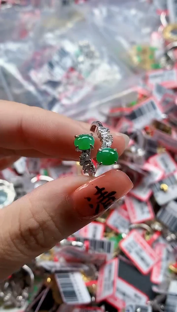 银S925镶嵌戒指翡翠天然A货缅甸翡翠