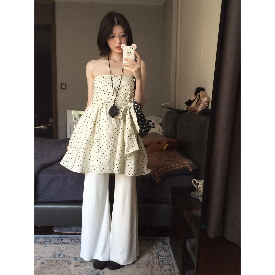 2025夏季新款时尚小众气质抹胸设计感连衣裙内搭高腰显瘦长裤套装