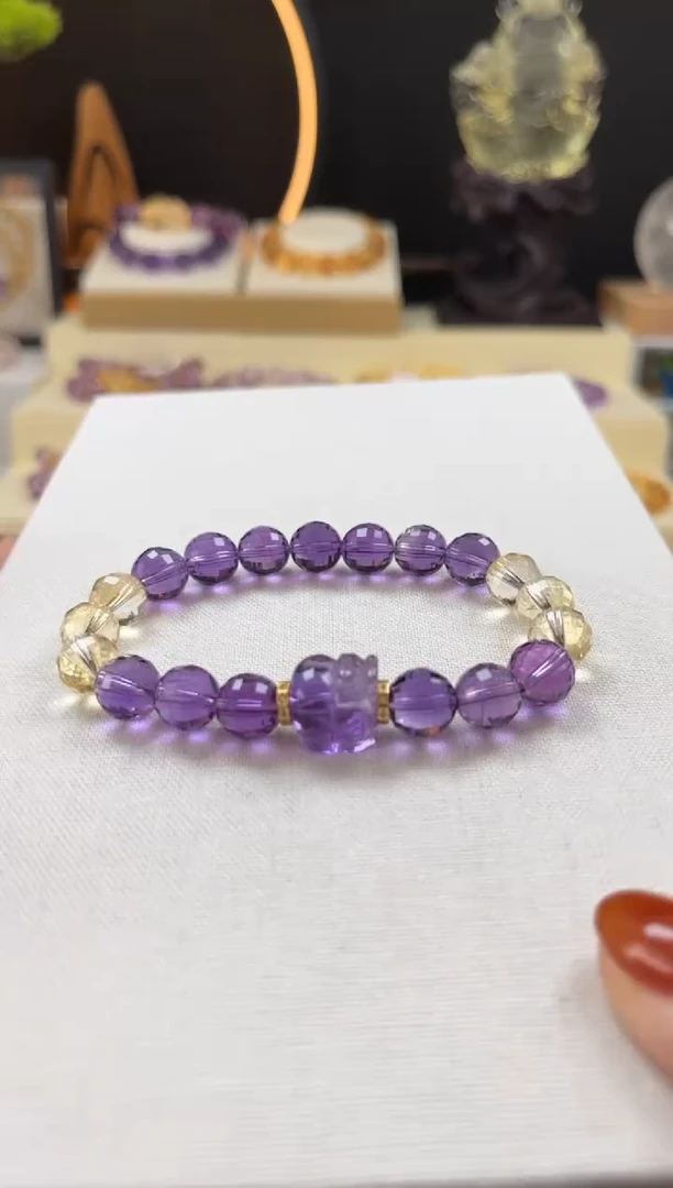 未镶嵌手串水晶天然紫黄圆珠切面设计手串9mm