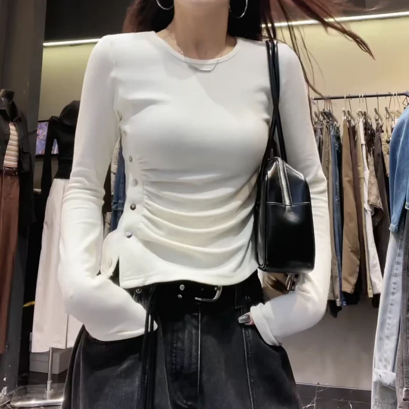 【贝壳小蛮腰】秋款显瘦气质圆领长袖打底T恤上衣LK2506256