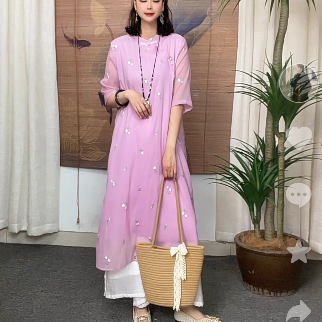 441-1新品高货遮肉显瘦新中式百搭气质网红重工文艺风刺绣旗袍裙