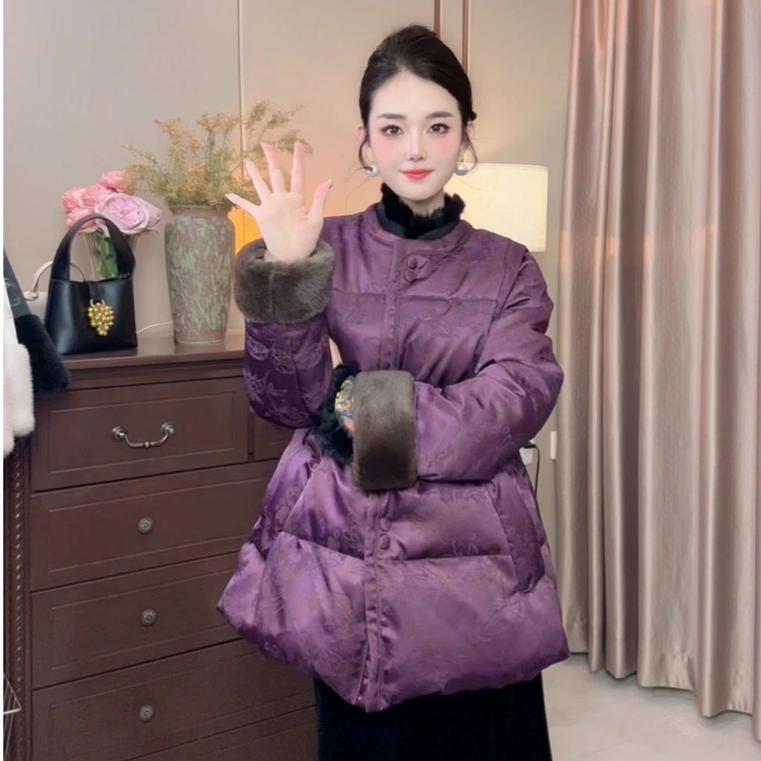 （世兰）新中式国风冬季加棉加厚外套复古气质百搭时尚保暖上衣女