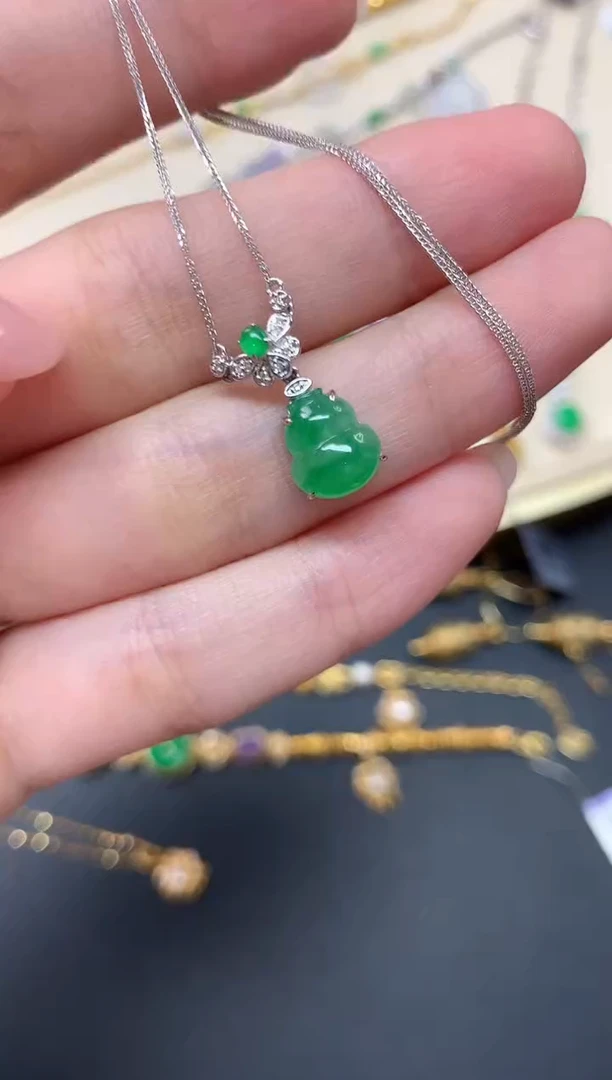 翡翠18K金镶嵌套链W131|2980