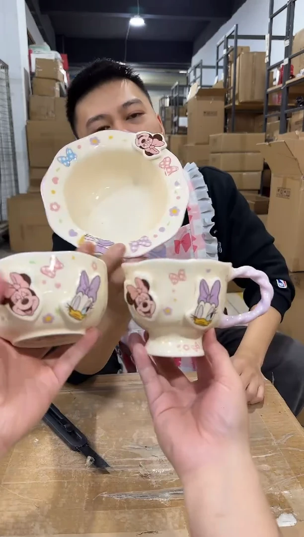 瓷片紫色米妮黛西餐具3件套