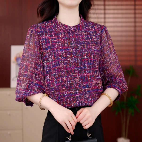 葡萄园星夜2025新款夏季仲夏格纹呼吸感气质减龄百搭舒适轻奢衬衣