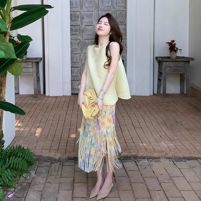 三宅风套装女装高级感褶皱穿搭一整套宽松显瘦洋气减龄两件套女