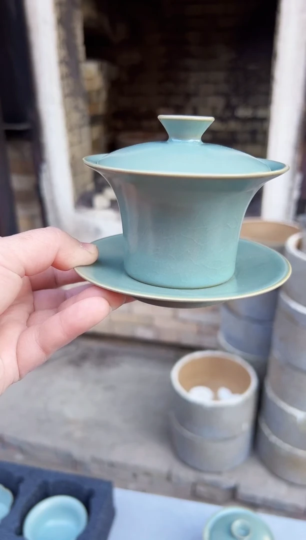 其他瓷古法柴烧汝瓷马蹄盖碗收藏级