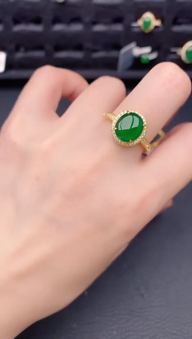 银S925镶嵌戒指翡翠天然a货翡翠350