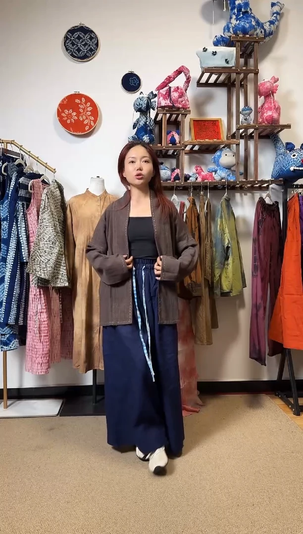 古布麻料开衫茶服刺绣
