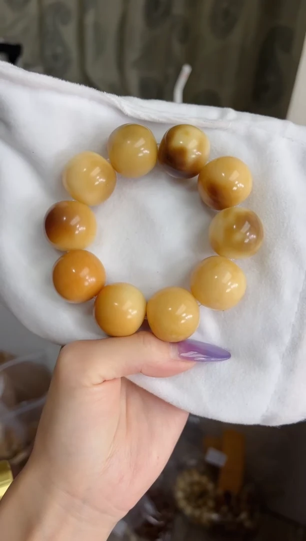 菩提根/象牙果手串q48黑糖珍珠 干磨苹果23*24瑕疵不补