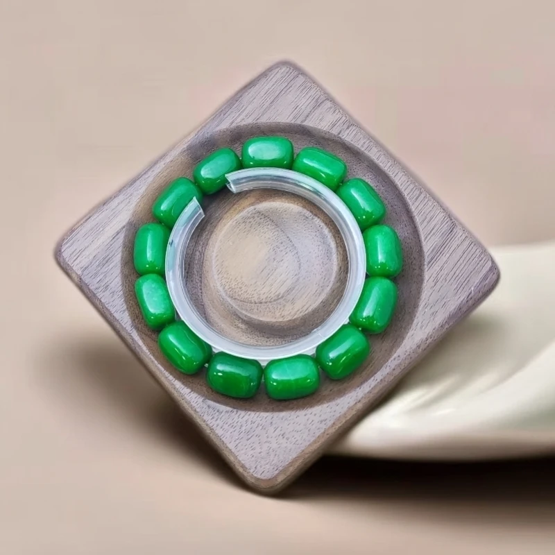 【佳玺珠宝】152  精美手串 老油菜绿筒珠12mm