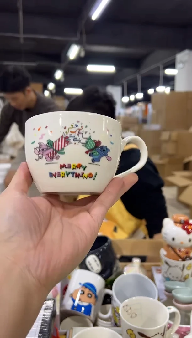 瓷片白色圣诞史迪仔咖啡杯