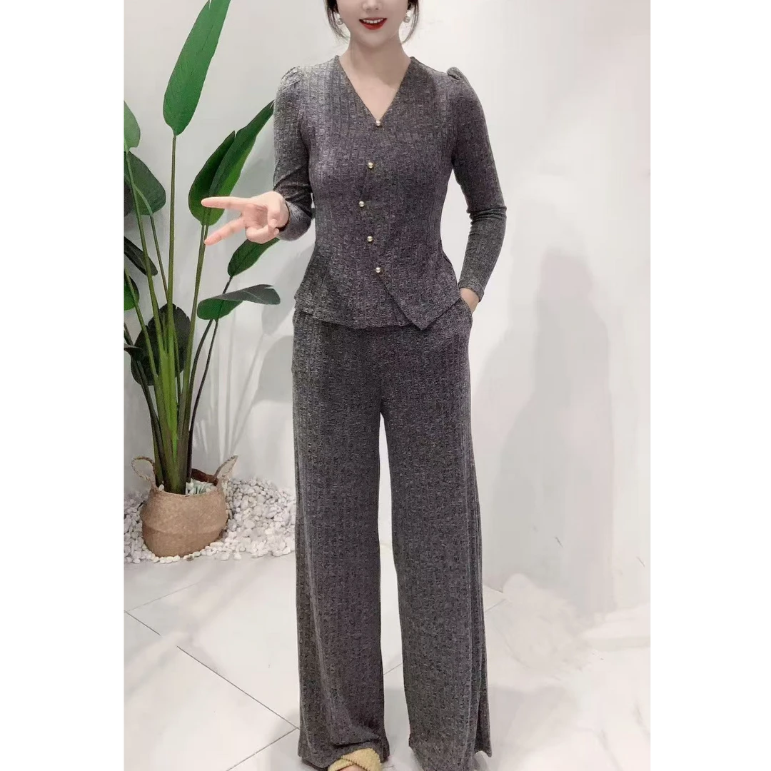 秋季新款休闲长袖套装气质宽松时尚长袖阔腿裤遮肉显瘦轻奢两件套