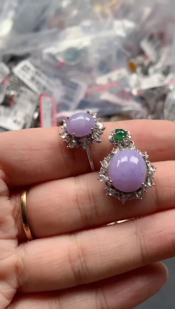 银S925镶嵌戒指翡翠天然A货缅甸翡翠