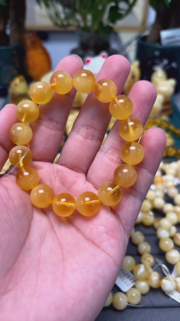 手串蜜蜡未镶嵌p68白花蜡微微瑕单圈 24.16克 14mm