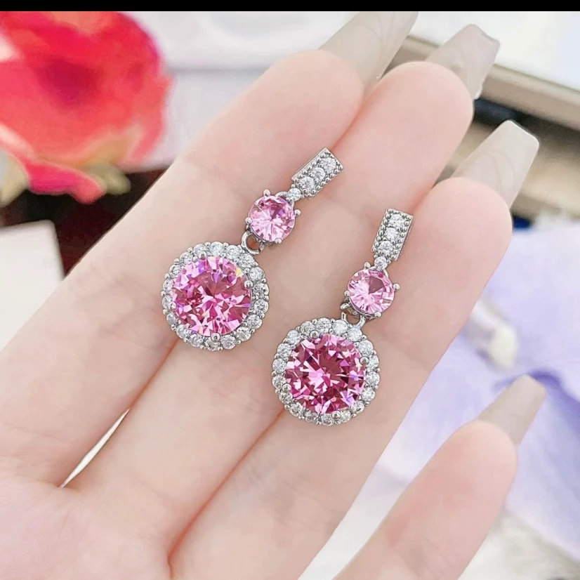 铜合金耳饰 气质轻奢时尚百搭紫色经典满钻奢华爆款耳环7173-1