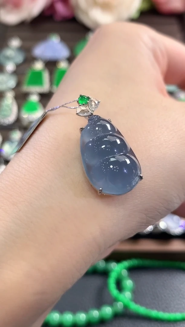 吊坠(不含链)18K金镶嵌翡翠d51 紫货有色差