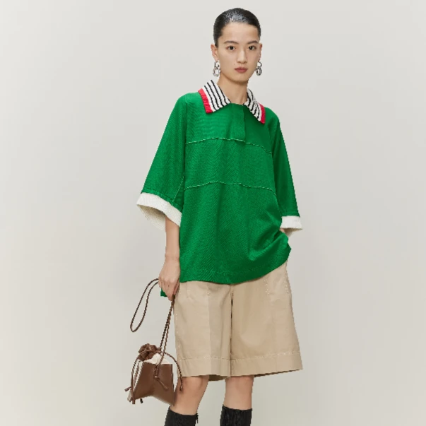 【晨晨甄选】ZHUCHONGYUN通勤时尚拼色针织polo上衣C1DE25691