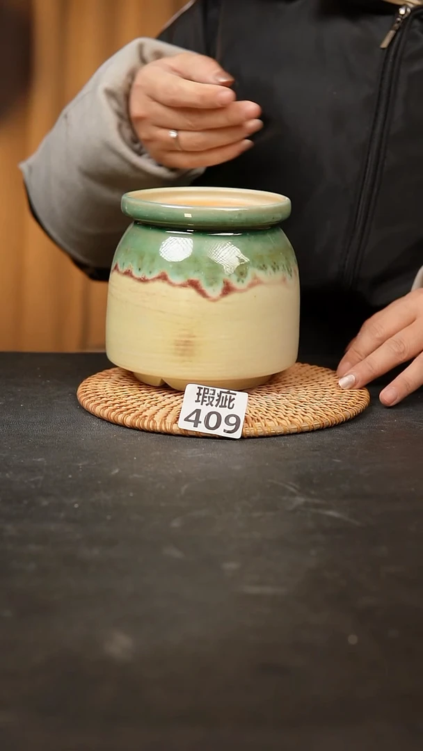 【闪购商品】瓷片409泥泥手工花盆口10高13