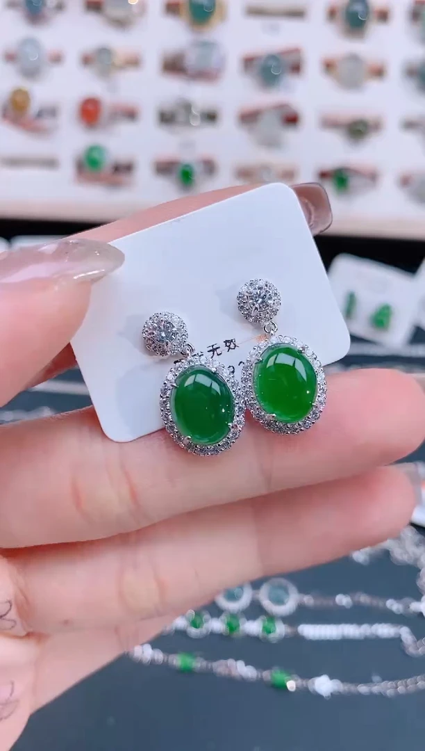 银S925镶嵌翡翠耳饰天然翡翠