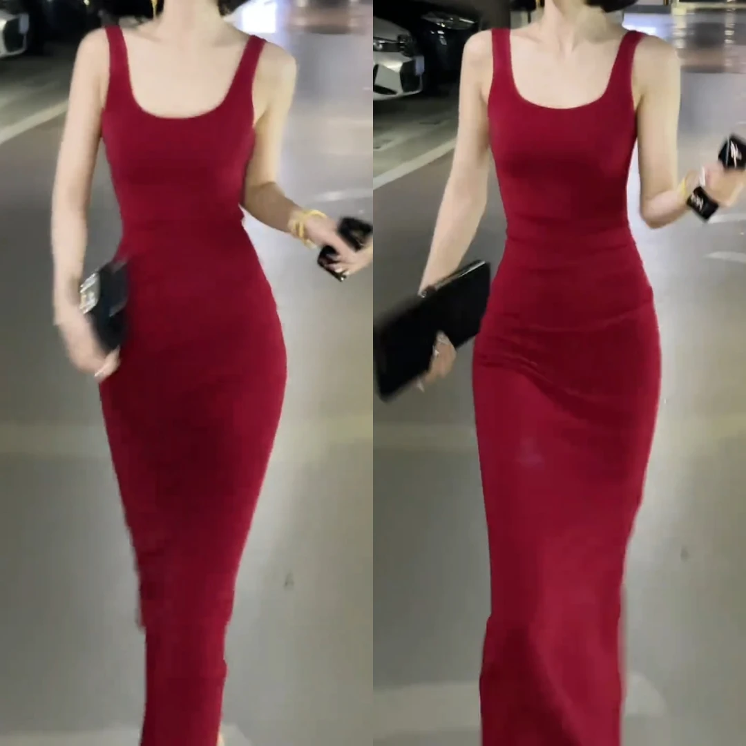 2025夏季新款时尚修身显瘦款女气质网红洋气连衣裙百搭款G6199