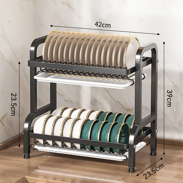 厨房置物架碗碟盘子收纳架台面沥水架多功能放碗餐具落地双层架子
